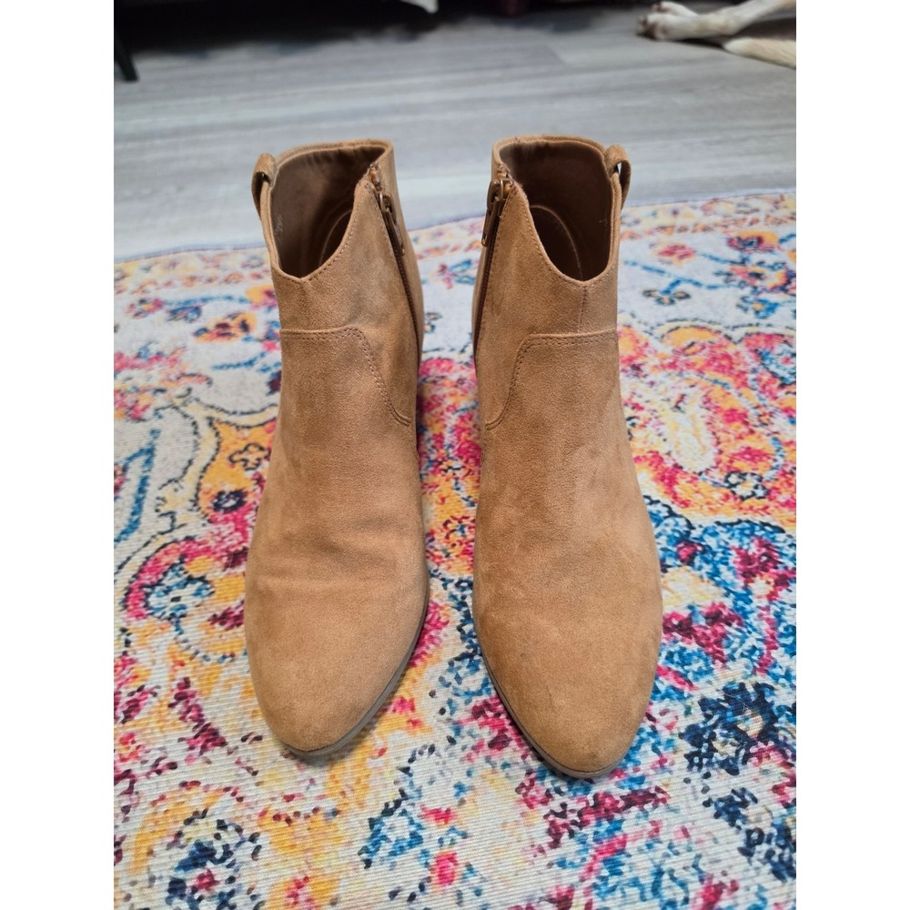 Old Navy Womens Cognac Tan Faux Suede Ankle Boots Western Block Heel Size 8